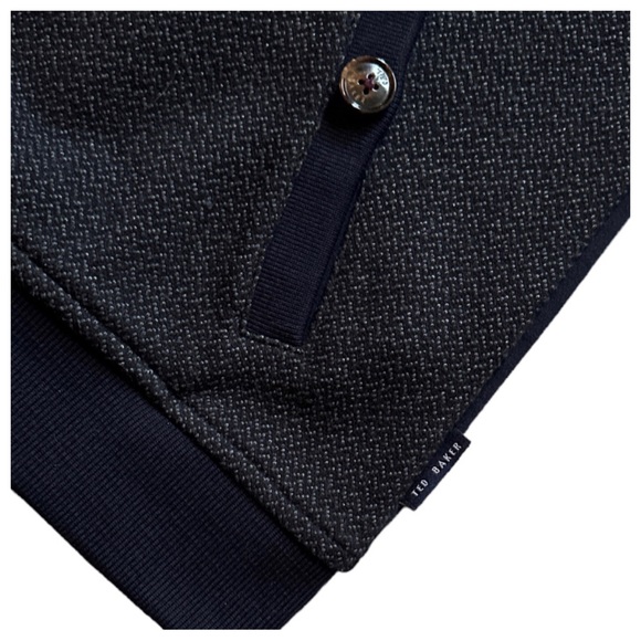 TED BAKER LONDON FULL ZIP MEN’S COTTON BOMBER STYLE KNITWEAR JACKET NAVY GRAY - Picture 7 of 12